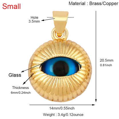 Blaues rundes Herz-Augen-Glücksamulett, türkischer Glücksanhänger, echtes 18 Karat vergoldetes Halsketten-Armband, Schmuckzubehör, S52