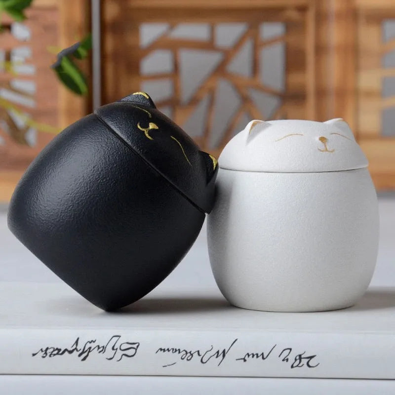 Urn for pet ashes, cat shape memorial cremation urns, hand crafted black, decorative urns for burial dog, ceramic sealed jar