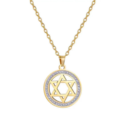 LIKGREAT Stern von David Edelstahl Vintage Halskette klar Zirkon runde Anhänger Halsketten Schmuck Hochzeits geschenk für Frauen Männer