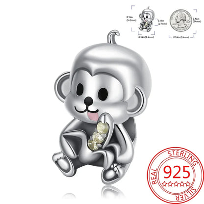 Exquisiter kleiner Affe aus 925er-Sterlingsilber, umarmender roter Herz-Anhänger, passend für Armbänder, Halsketten, Party-Paarung mit handgefertigten Geschenken