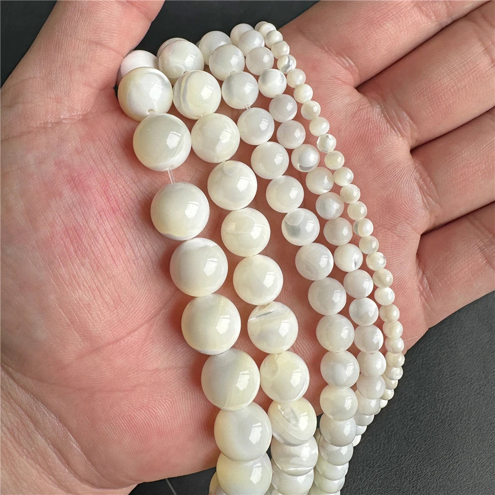 Natürliche weiße Perlmutt-Muschelperlen, Rondelle-Herz, ovale runde Süßwasser-Muschelperlen für die Schmuckherstellung, 38,1 cm pro Strang