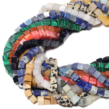 4 mm quadratische Würfelform-Perlen, natürlicher Lapislazuli, Amazonit, lila Achat-Steinperlen für Schmuckherstellung, DIY-Armband-Zubehör