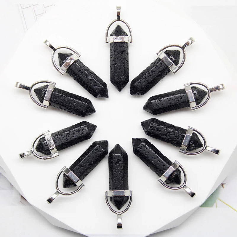 24 stücke Natürliche Stein Achate Quarz Kristall Anhänger Für Halskette Charme Fluorit Sechseckigen Anhänger DIY Schmuck Machen Zubehör