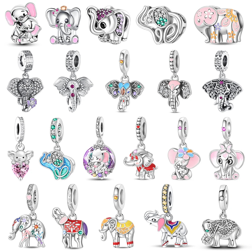 Heißer Verkauf 925er Sterlingsilber, bunter und funkelnder Elefant, baumelnder Charm für Armband, schöner Schmuck, Accessoires, Geschenke