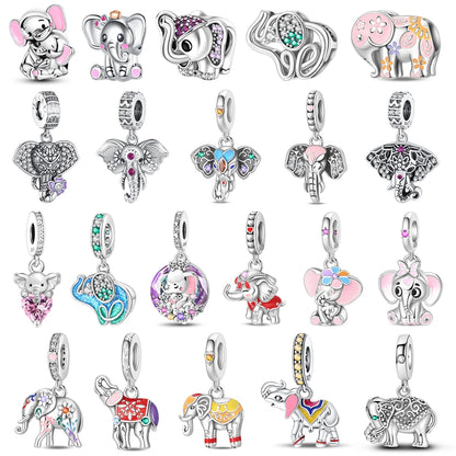 Heißer Verkauf 925er Sterlingsilber, bunter und funkelnder Elefant, baumelnder Charm für Armband, schöner Schmuck, Accessoires, Geschenke