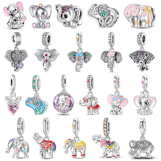 Heißer Verkauf 925er Sterlingsilber, bunter und funkelnder Elefant, baumelnder Charm für Armband, schöner Schmuck, Accessoires, Geschenke