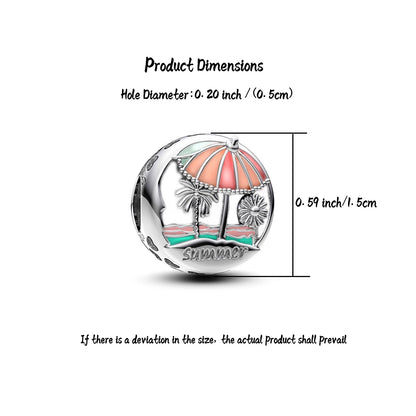 Manyilus S925 Silber Sommer Strand Charm für Original Armband, Tropischer Urlaub Schmuck Anhänger DIY, Urlaubsgeschenk am Meer