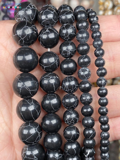 Natürliche Stein Perlen 6 8 10 12mm Schwarz Gold Farbe Linie Achate Runde Perlen Für Schmuck Machen DIY handgemachte Armband Halskette 15''
