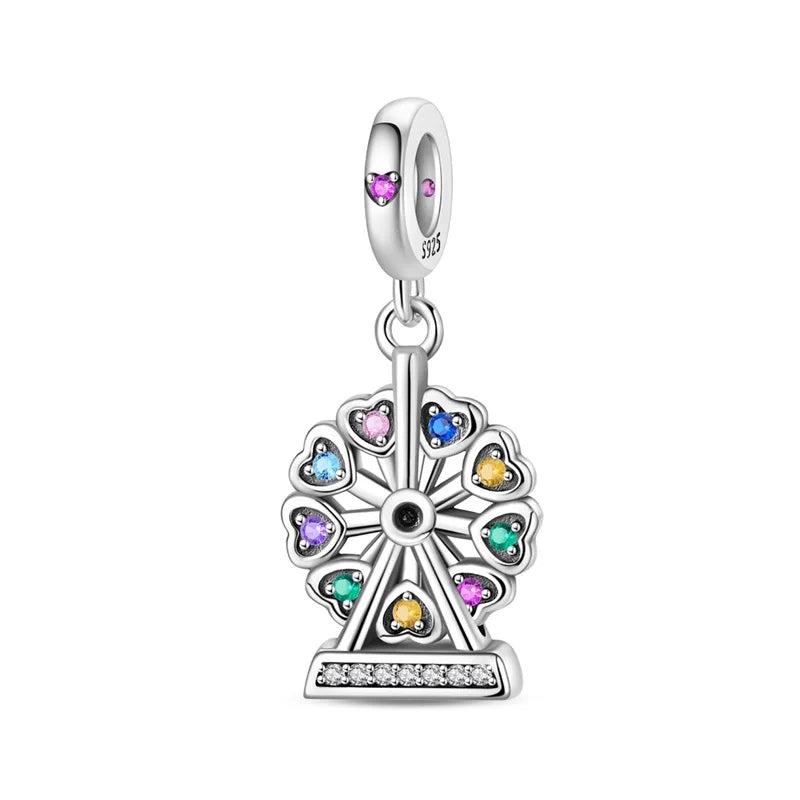 Vergnügungspark-Charm aus 925er-Sterlingsilber, Riesenrad, Achterbahn, Zirkus, Clown, Karussell, passend für DIY-Armbänder, Halsketten, Souvenir