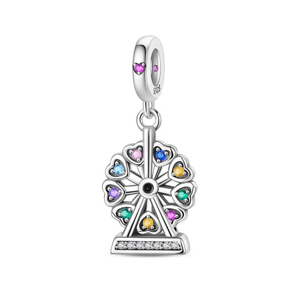 Vergnügungspark-Charm aus 925er-Sterlingsilber, Riesenrad, Achterbahn, Zirkus, Clown, Karussell, passend für DIY-Armbänder, Halsketten, Souvenir