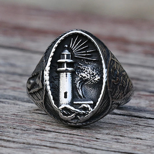 Vintage Nautischen Leuchtturm Viking Ring Männer 316L Edelstahl Nautischen Amulett Signet Ring Nordic Frieden Amulett Schmuck Geschenk