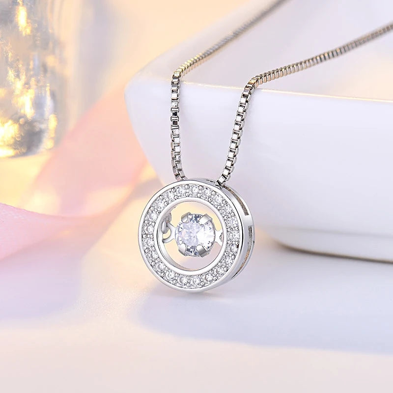 Neue Mode Runde Drehbare Tanz Zirkon Anhänger Halsketten Frauen 925 Sterling Silber Schmuck Strass CZ Halsband Kostenlose Lieferung
