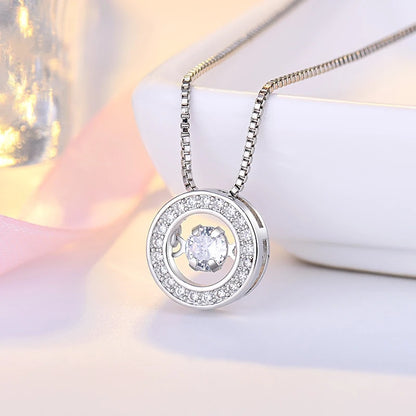 Neue Mode Runde Drehbare Tanz Zirkon Anhänger Halsketten Frauen 925 Sterling Silber Schmuck Strass CZ Halsband Kostenlose Lieferung