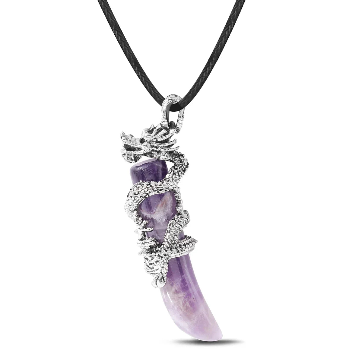 Vintage Herren Kristall-Halskette Drachen Naturstein Rosa Quarz Obsidian Amethyst Anhänger Edelstahl-Halsketten Amulett