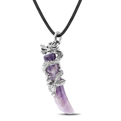Vintage Herren Kristall-Halskette Drachen Naturstein Rosa Quarz Obsidian Amethyst Anhänger Edelstahl-Halsketten Amulett