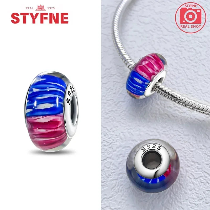Echtes Sterlingsilber 925, Blumen-Charms, Glas, neue Original-Perle, bunt, Murano, passend für Original-Armbänder, DIY für Frauen, Schmuck, Geschenke