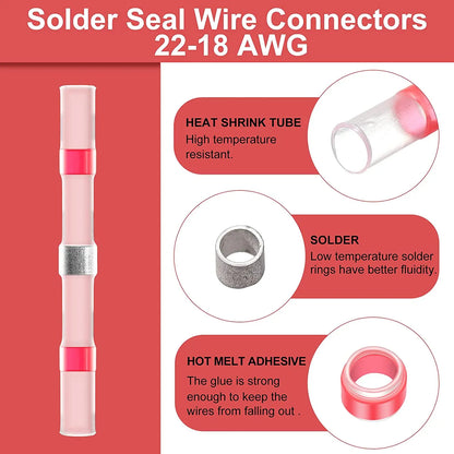 50-1000PCS Schrumpf Butt AWG22-18 Rot Solder Isolierte Wasserdichte Elektrische Spleiß Draht Anschlüsse mit Heißluftpistole Uns/Eu