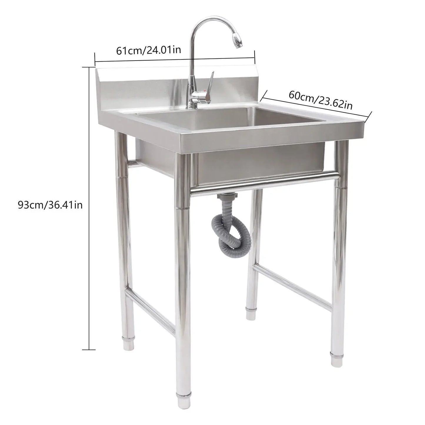 Einzelne Outdoor-Küchenspüle 93x60cm Edelstahl-Küche Camping-Küche Multifunktionales Waschbecken für Garage Garten Bar