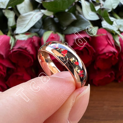 Dropshipping 6mm 8mm 18k Gold Farbe Kuppel Ehering Schöner Wolframkarbid Ring mit roter und Goldfolieninlage Comfort Fit