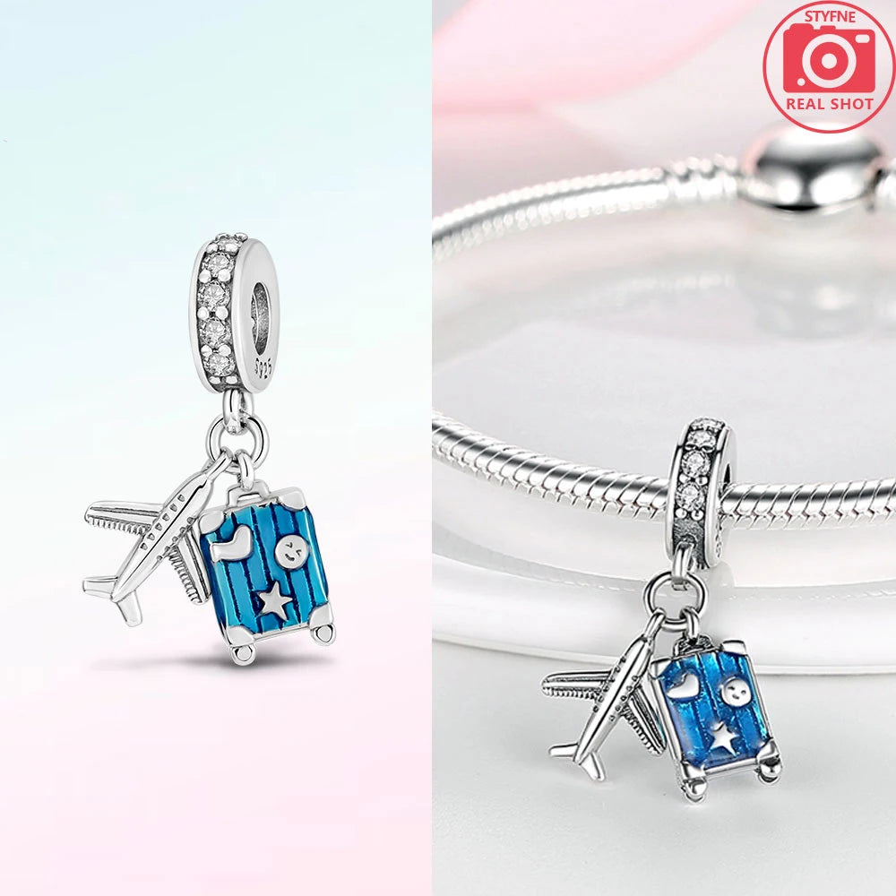 Neue Charms-Perle aus 925er-Sterlingsilber, rosa Schmetterling, leuchtende Glühwürmchen, baumelnd, passend für Armreifen, Halskette, DIY-Schmuck, Frauen-Geschenk