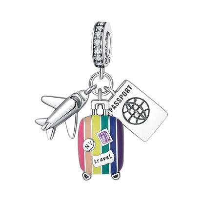 925er Sterlingsilber, modisch, bunt, Kamera, Gepäck, Reisen, Rucksack, Anhänger, Charms, Perlen, passend für Armbänder, DIY-Jubiläumsschmuck