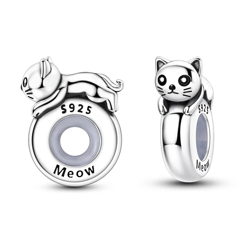 Lucky Clover Clip Charms 925 Sterling Silber Original Black Cat Stopper Clamp Silikon Spacer Charm für DIY Schmuck Armband