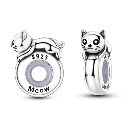 Lucky Clover Clip Charms 925 Sterling Silber Original Black Cat Stopper Clamp Silikon Spacer Charm für DIY Schmuck Armband