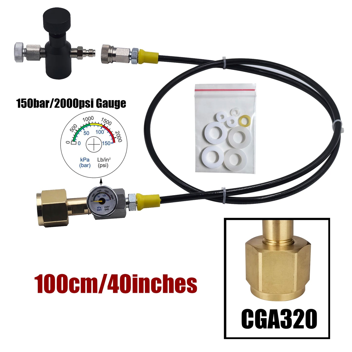 Soda Water Blue Zylinder CO2-Nachfüllstation-Adapter mit 40- oder 100-Zoll-Schlauch-Ein/Aus-Adapter W21,8-14 oder G3/4 oder CGA320-Anschluss
