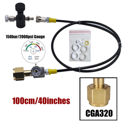 Soda Water Blue Zylinder CO2-Nachfüllstation-Adapter mit 40- oder 100-Zoll-Schlauch-Ein/Aus-Adapter W21,8-14 oder G3/4 oder CGA320-Anschluss