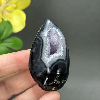 Natürlicher schwarzer Achat, Kristallloch, eiförmiger Kristall, Heilung, spirituelle Meditation, Mineralquarz, Aura, Energie, Heimdekoration