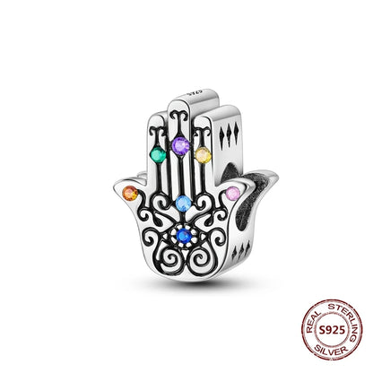 Teufelsaugen-Charm aus 925er Silber, Original-Hand der Fatima, blauer Zirkon, Kreuz, blaue Augen, passend für Armbänder, DIY-Herstellung von Schmuck, Geschenk