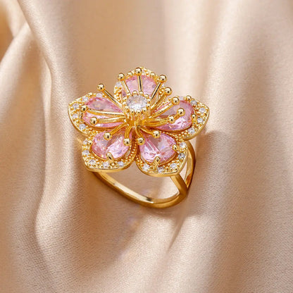 Luxus Edelstahl Ringe Vergoldet Bunte Stein Zirkon Kristall Herz Ring Für Frauen Hochzeit Boho Schmuck Weihnachtsgeschenk