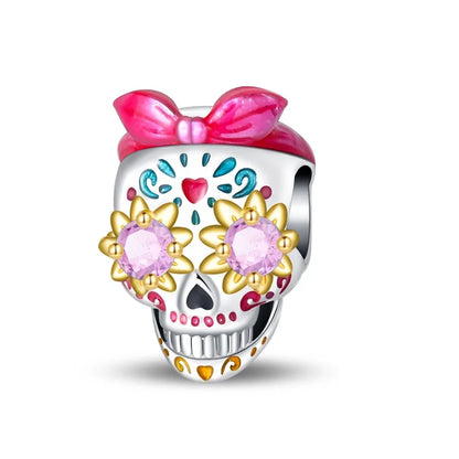 Atemberaubender Geisterrosen-Perlen aus 925er-Sterlingsilber und Spinnen-Seidenschädel-Anhänger, passend für Armbänder, Halloween-Anhänger, Accessoires, Geschenke