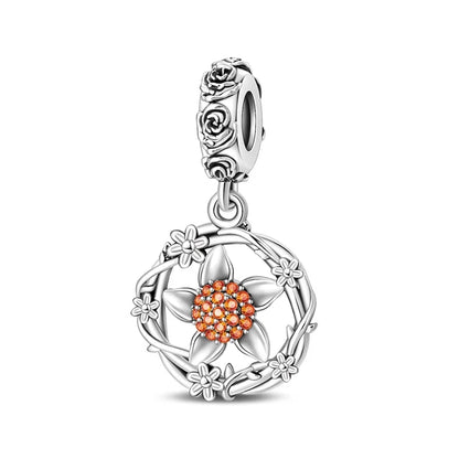 Kürbishaus-Perlen und Kuchen-Donut-Herzform aus 925er-Sterlingsilber, dreifach baumelnder Charm, passend für Armbänder, goldene orangefarbene Anhänger-Geschenke