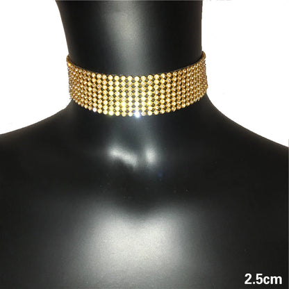 FestivalQueen Luxus-Halsband mit glitzernden Strasssteinen für Damen, breite Kragenkette, Promi-Schmuck, Geschenke, Bar, Nachtclub 2024