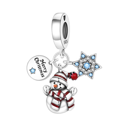 Frohe Weihnachten-Charm aus 925er-Sterlingsilber, Kiefernbaum, Weihnachtsmann, Schneehaus, passend für DIY-Armbänder, Halsketten, Urlaubs- und saisonale Geschenke