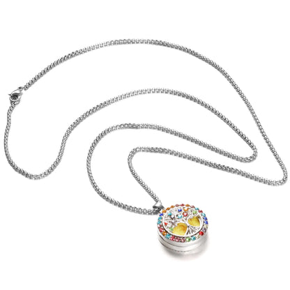 Trend ige Aroma therapie ätherische Öl Medaillon bunte Kristall Baum des Lebens Anhänger Edelstahl Parfüm Diffusor Halskette Schmuck