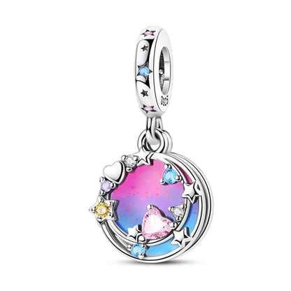 Bunte 925er-Sterlingsilber-Anhänger mit Sternenhimmel-Ölgemälde und leuchtenden Engeln, passend für Armbänder, schöne Schmuckgeschenke