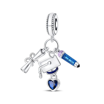 Blaue Serie 925er Sterling Jungfrau Maria Schleife Chamäleon Tanzschuhe Flugzeug Ticket Charm passend für DIY Armband Halskette süße Geschenke