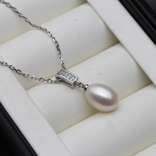 Echter natürlicher schwarzer Süßwasserperlen-Anhänger für Damen, 925er Sterlingsilber, Perlenkette, Mutter, Ehefrau, Geburtstagsgeschenk