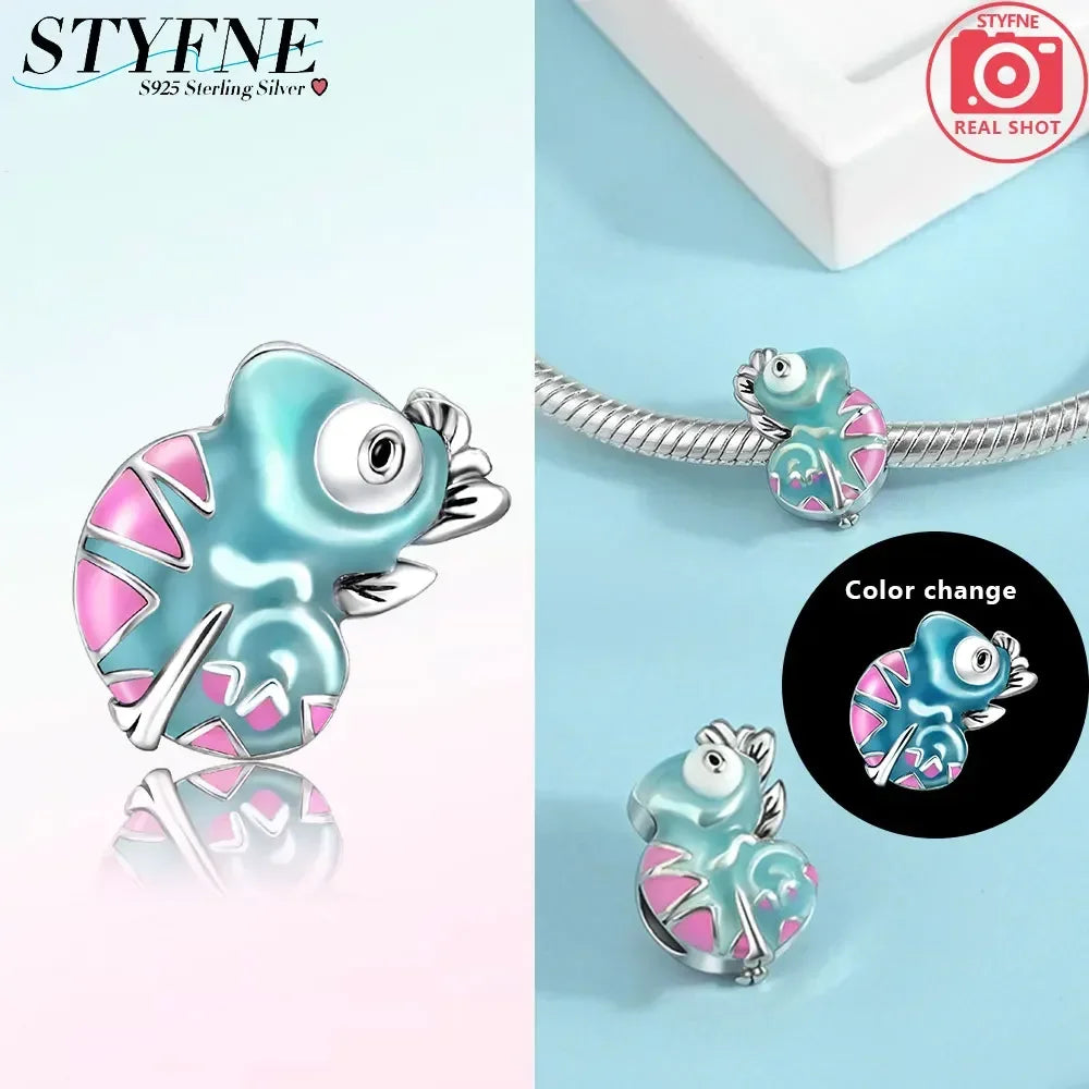 Charms aus 925er-Sterlingsilber, Chamäleon, leuchtende Glühwürmchen-Schmetterlings-Charms, Perlen, passend für 925 Original-Armbänder, feine DIY-Schmuckherstellung