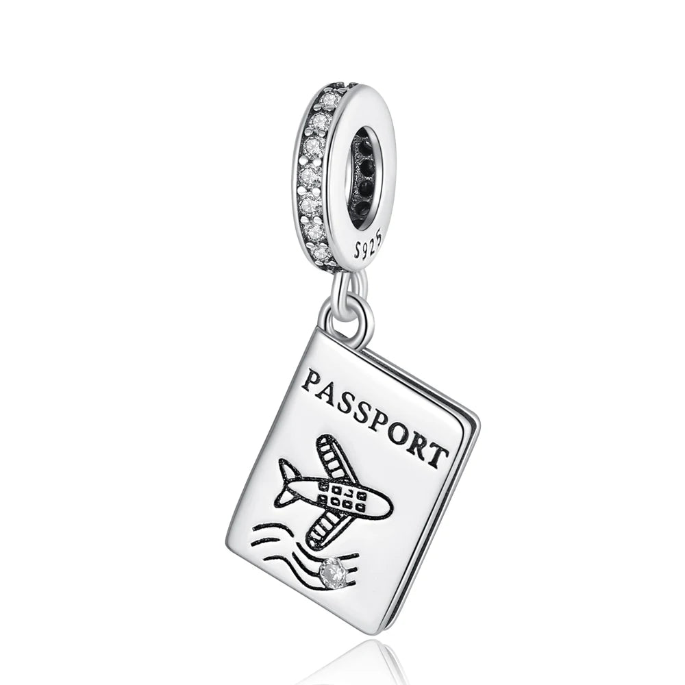 Reisepass-Charms aus 925er-Sterlingsilber, passend für Original-Armbänder, DIY-Flugzeug-Erde-Perlen für die Schmuckherstellung als Geschenk
