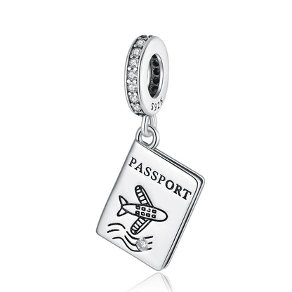 Reisepass-Charms aus 925er-Sterlingsilber, passend für Original-Armbänder, DIY-Flugzeug-Erde-Perlen für die Schmuckherstellung als Geschenk