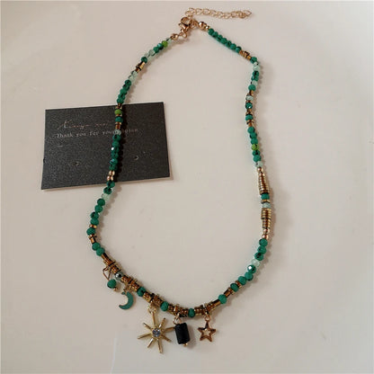 Mode Retro Perlen Schmetterling Metall Y2K Sun Star Opal Anhänger Kette Choker Halskette Für Frauen Böhmen Charme Schmuck Zubehör