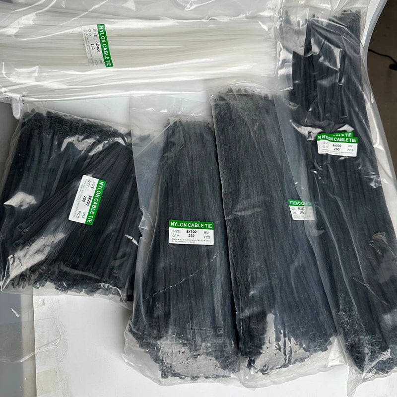 Selbstsichernder Kunststoff-Nylon-Kabelbinder, 300 mm, schwarzer Befestigungsgurt, 250 mm Kabelbinder-Set, 400 Kabelbinder, Befestigungsring, Reißverschluss, Riemenbinder