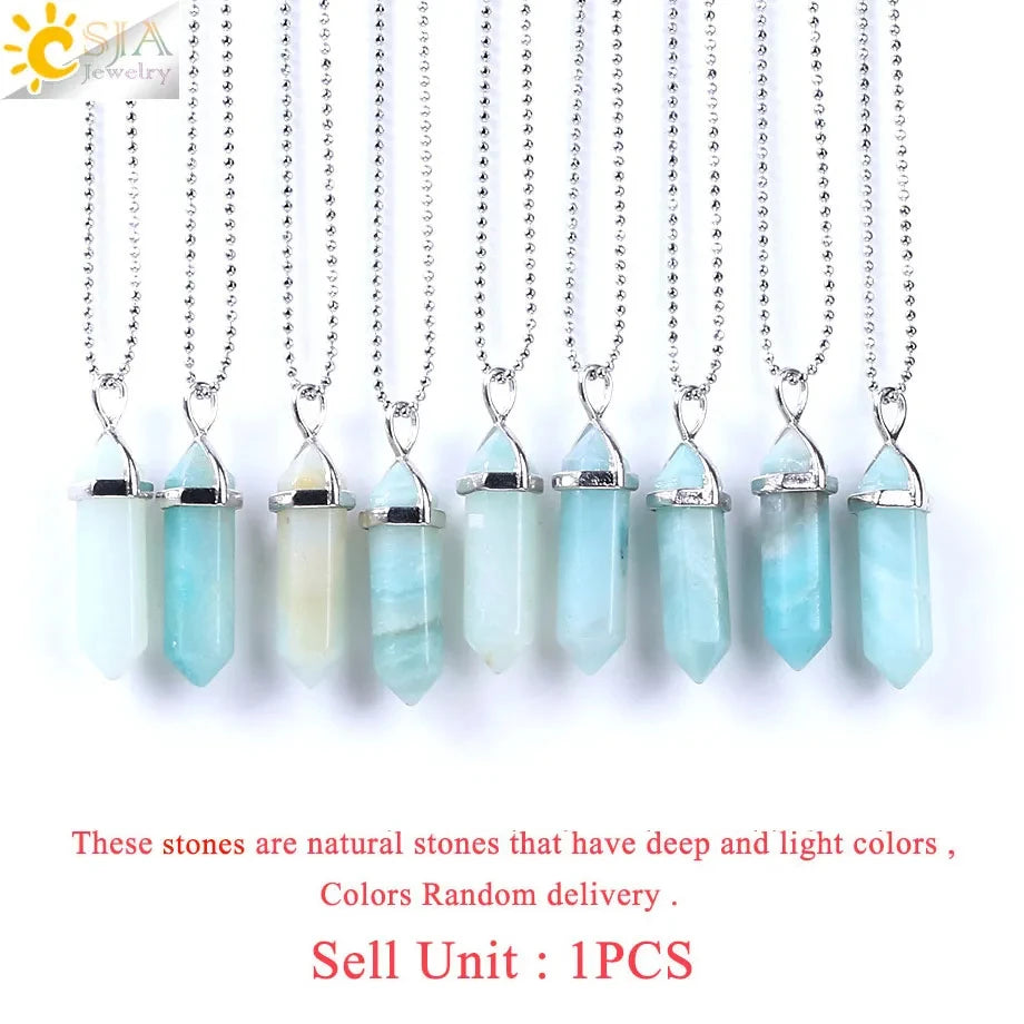 CSJA Sechseckige Kugel Kristall Halsketten Natürlicher Edelstein Quarz Halskette Anhänger Chakra Amethysten Rosa Quarz Lapislazuli G957