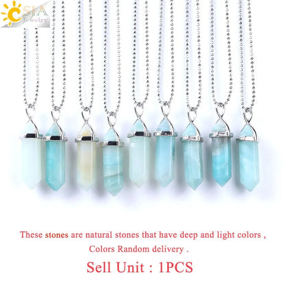 CSJA Sechseckige Kugel Kristall Halsketten Natürlicher Edelstein Quarz Halskette Anhänger Chakra Amethysten Rosa Quarz Lapislazuli G957
