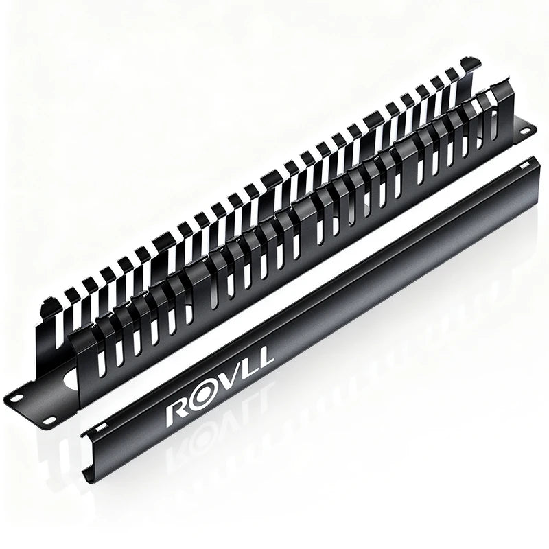ROVLL 1U Netzwerkkabelmanagement, horizontale Montage, 19-Zoll-Server-Rack, 12/24-Steckplätze, Metall-Fingerkanal-Draht-Organizer mit Abdeckung