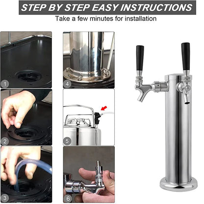Kegerator Tower Dual Faucet Beer Tower Kit, Double Beer Tap & Drip Tray für Home Bar, Beer Dispensing 3" Fass Tower Beer Fass Tap