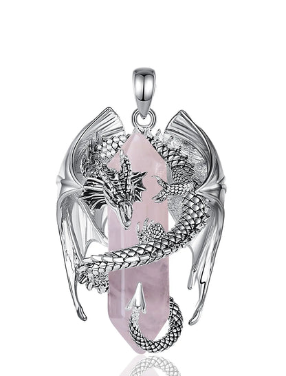 Eudora Drache Twining sechseckigen Rosenquarz prismatische Halskette Punk Heils tein Rosenquarz Anhänger Schmuck Geschenk für Mann Frauen